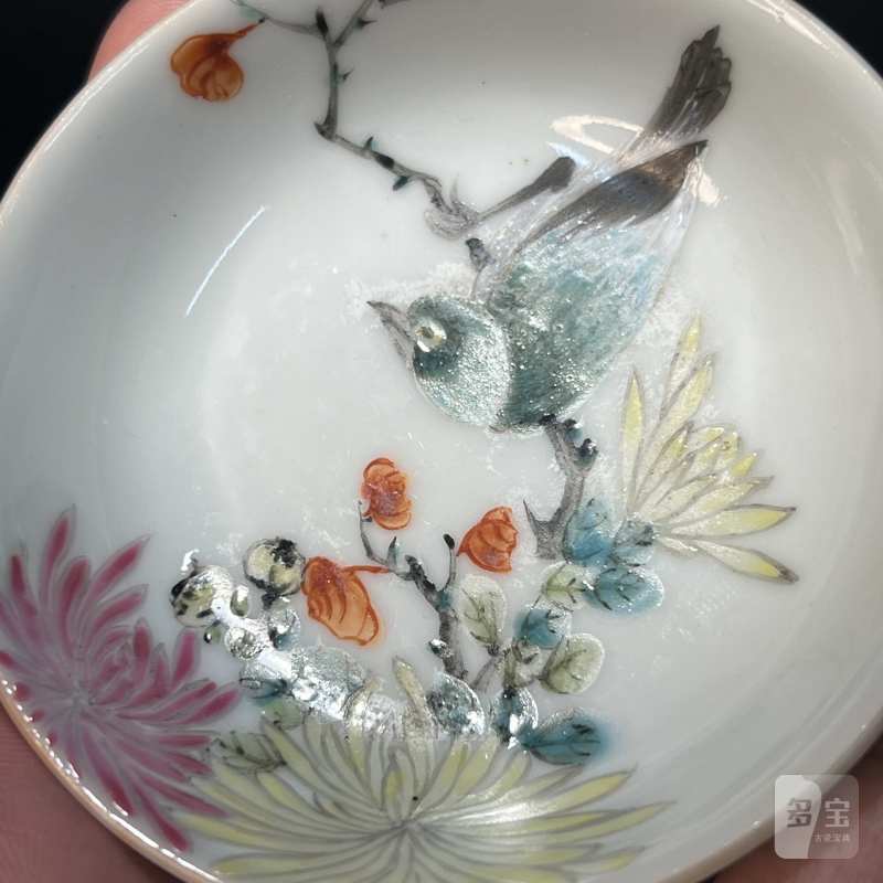 清 浅绛彩花鸟纹小盘 - 图6